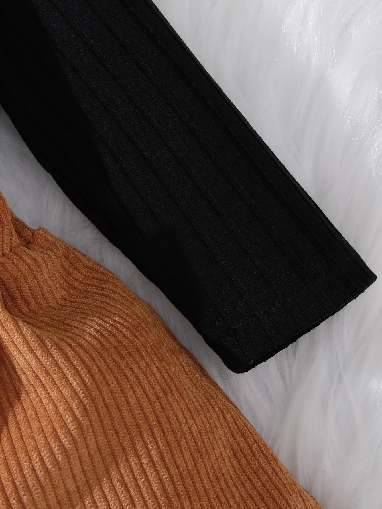 Black Long Sleeve Top & Bow Corduroy Skirt Set for Fall