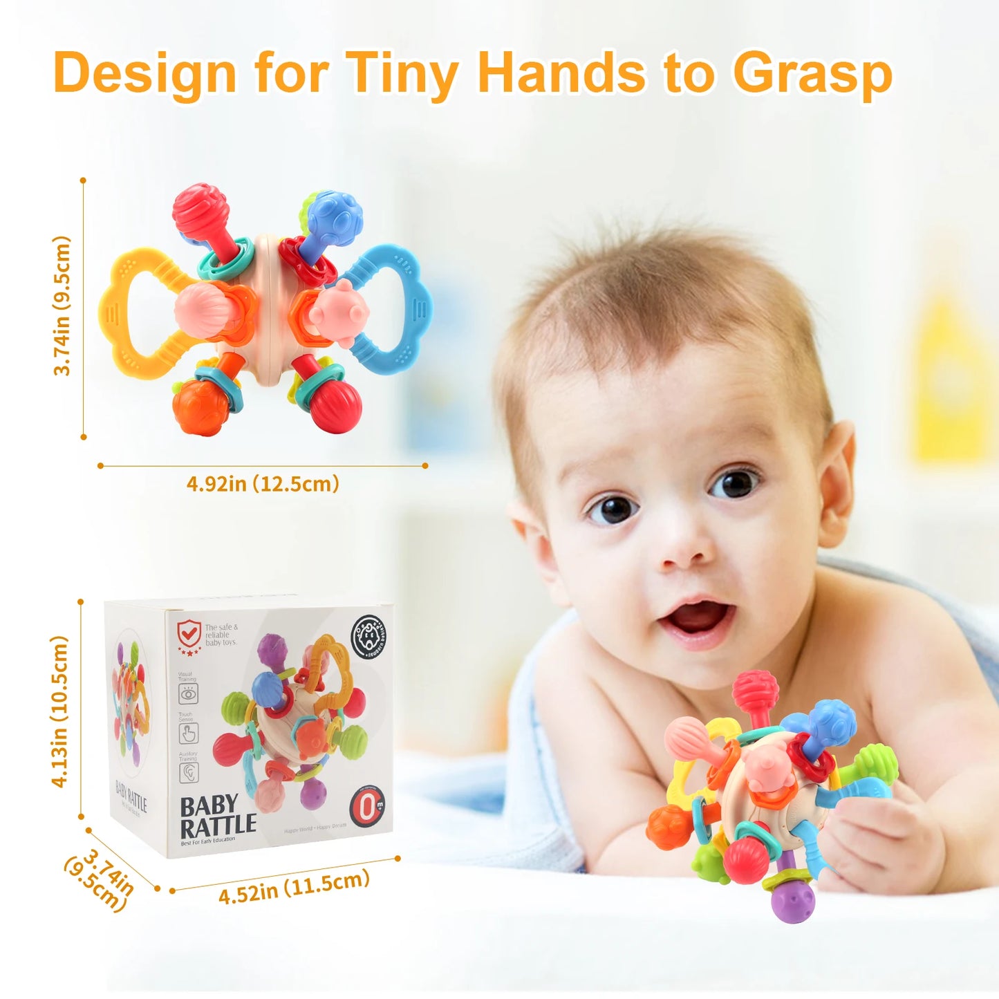 Soft Silicone Baby Rattle Ball for Infants 0-12 Months