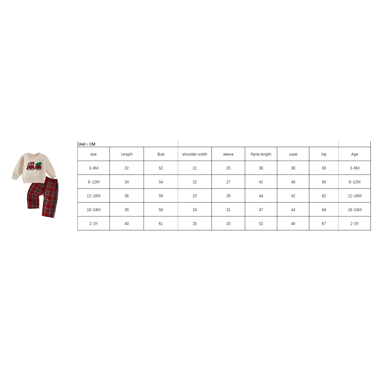 Infant Boys Christmas Sweatshirt & Plaid Pants Set 0-3Y