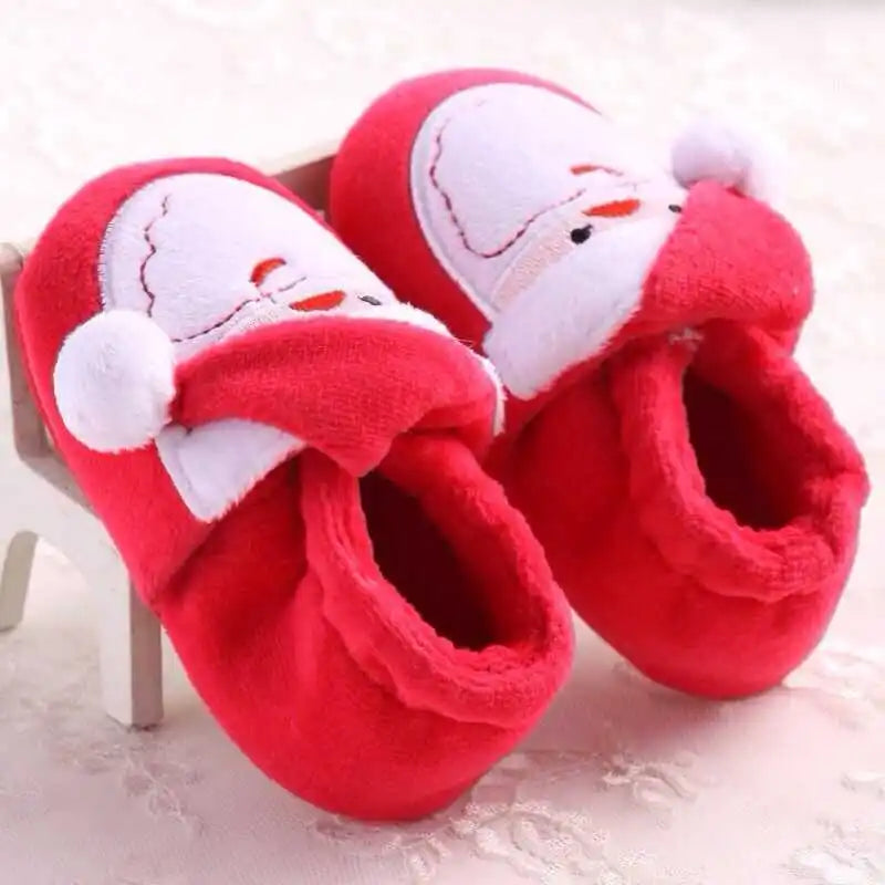 Santa Design Baby Booties with Anti-Slip Soles for Winter