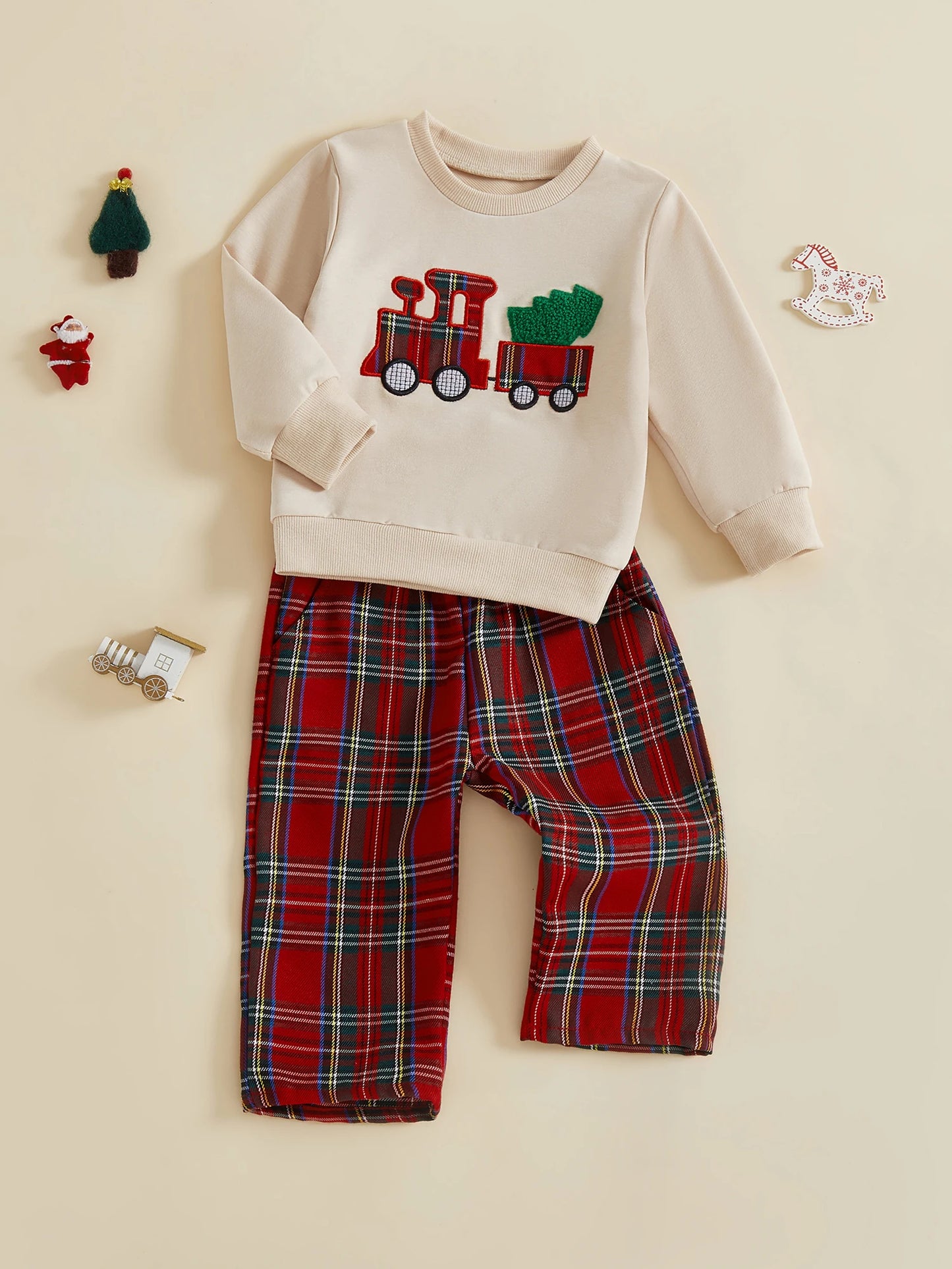 Infant Boys Christmas Sweatshirt & Plaid Pants Set 0-3Y
