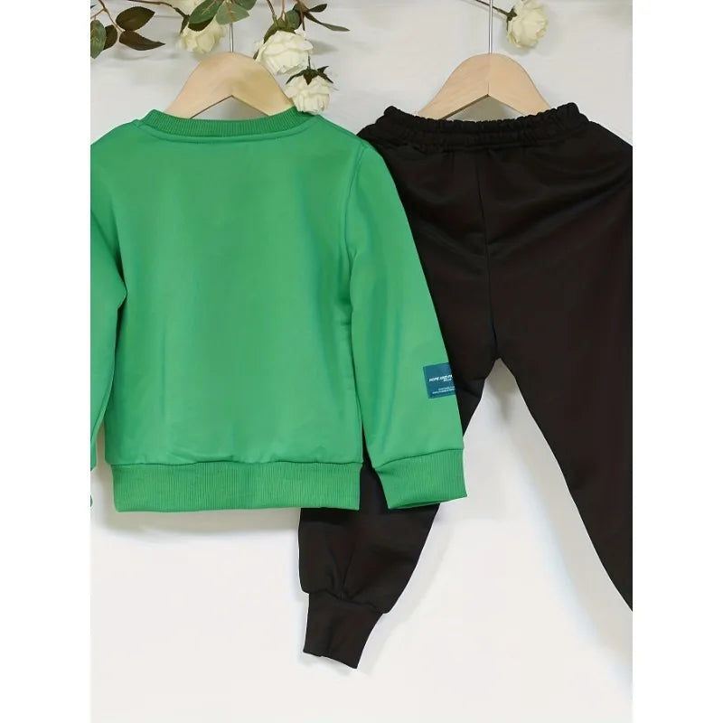Boys' Two-Piece Sweatshirt and Pants Set for Fall and Spring