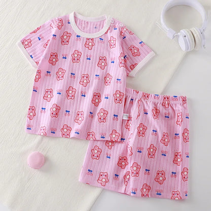 Kids Cartoon Print Summer T-Shirt and Shorts Set