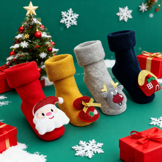 Non-slip Winter Socks for Newborns & Toddlers - Santa Design