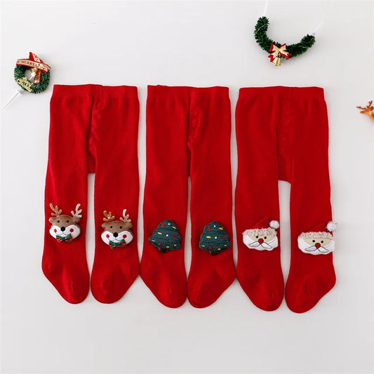 Red Cotton Christmas Tights for Infants and Toddlers