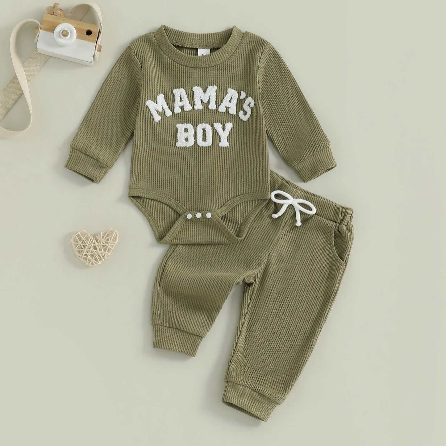Baby Boy Embroidered Long Sleeve Romper and Pants Set