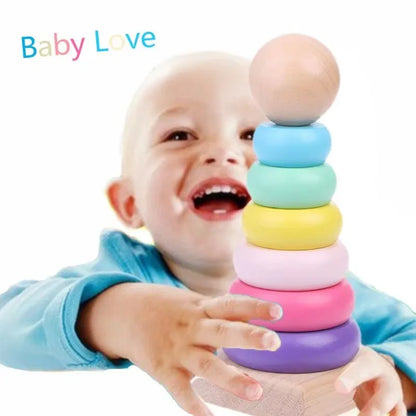 Colorful Wooden Rainbow Stacking Toy for Kids' Learning