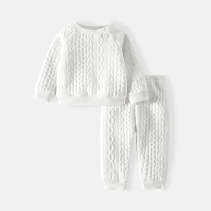 Baby Boy Cable Knit Sweatshirt & Pants Set - Soft & Cozy