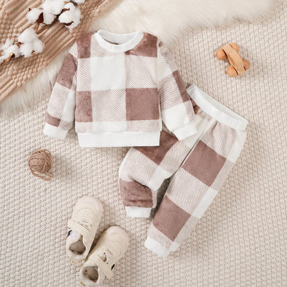 Gray and White Checkered 2-Piece Winter Suit for Baby Boys