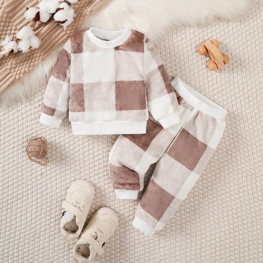 Gray and White Checkered 2-Piece Winter Suit for Baby Boys