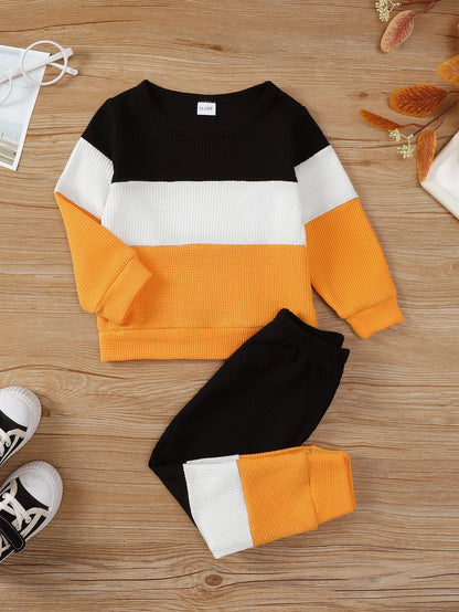 Color Block Long Sleeve Top and Pants Set for Boys 1-6 Years