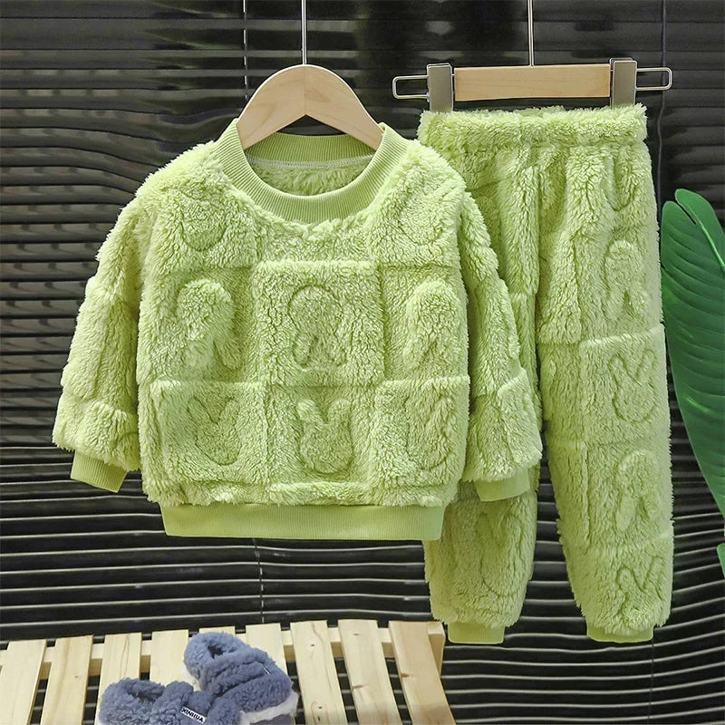 Cozy Plush Pajama Set for Kids 1-10 Years Warm Sleepwear