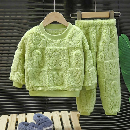 Cozy Plush Pajama Set for Kids 1-10 Years Warm Sleepwear