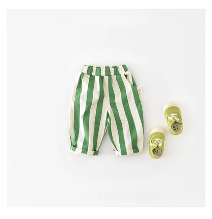 Kids' Loose Striped Cotton Pants with Pockets for Outdoor Play