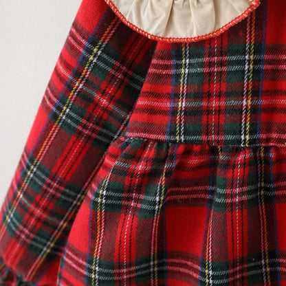 Red Plaid Baby Dress Set with Rabbit Doll for Girls