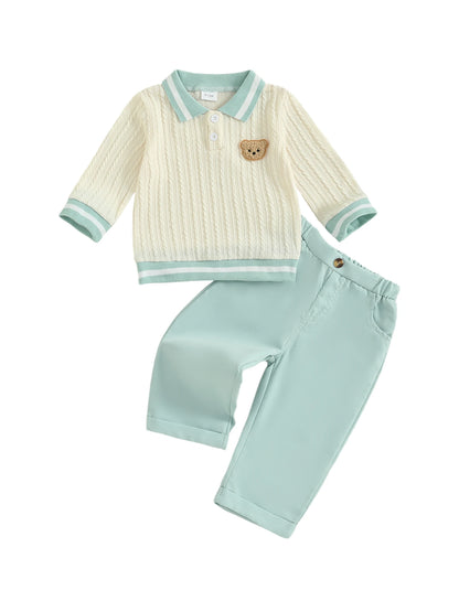 Baby Boy's Bear Embroidered Sweatshirt and Pants Set