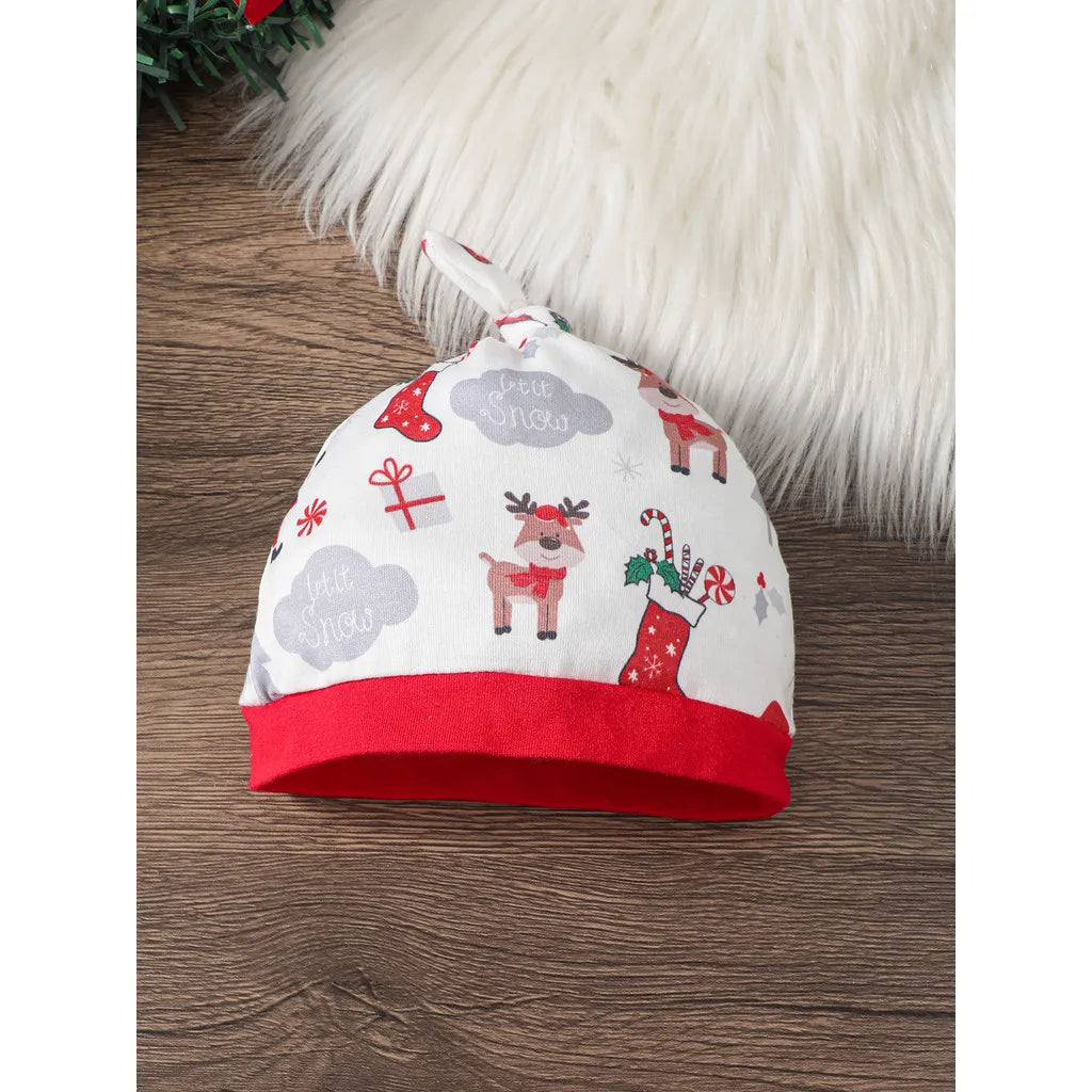 Santa Print Baby Boy Christmas Romper and Hat Set 0-2 Years