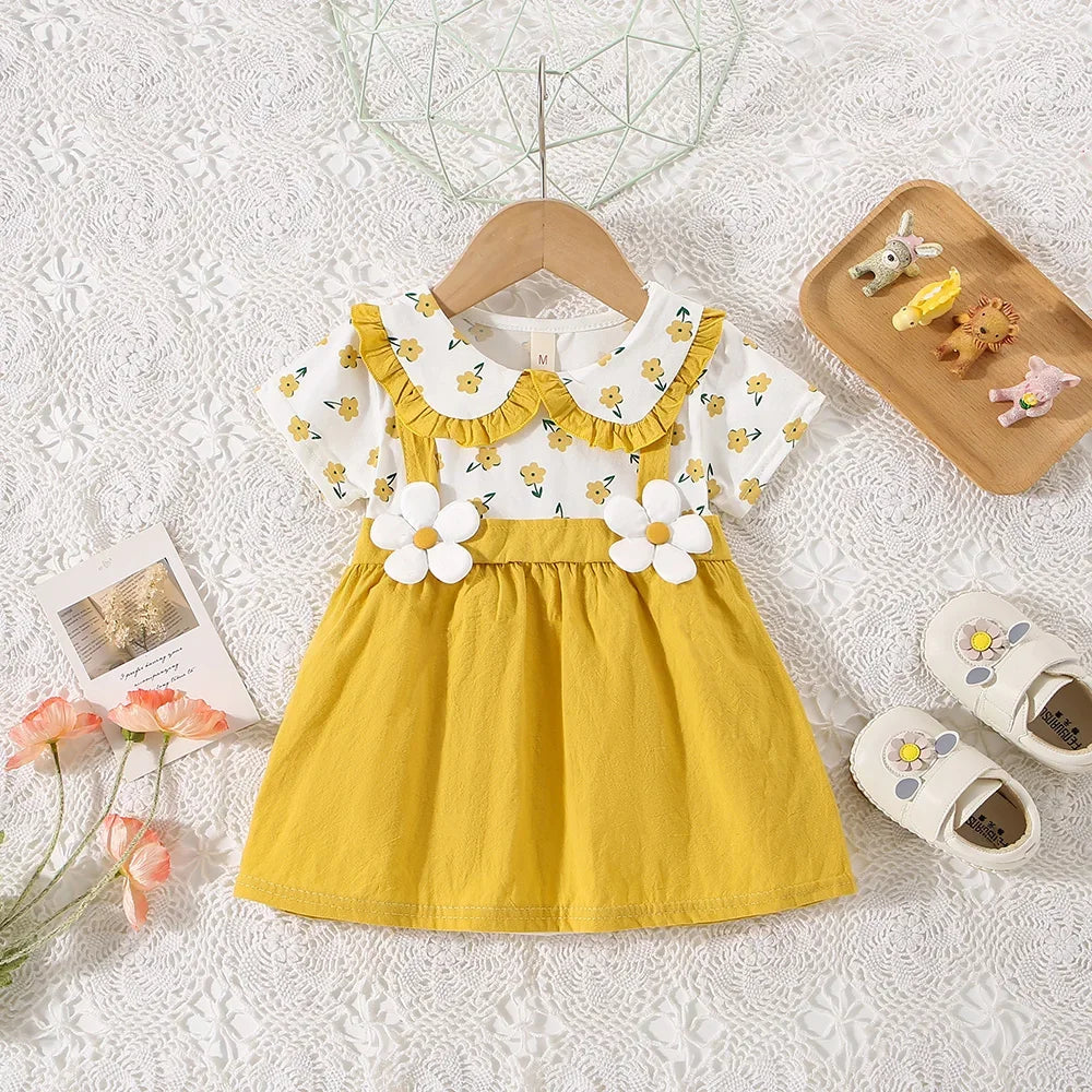 Summer Baby Girl Cotton Floral Dress with Shoulder Straps