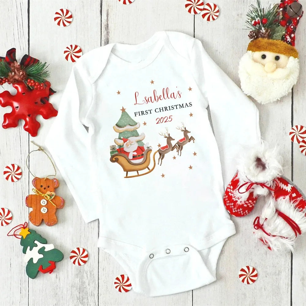 Personalized Baby's First Christmas Long Sleeve Romper