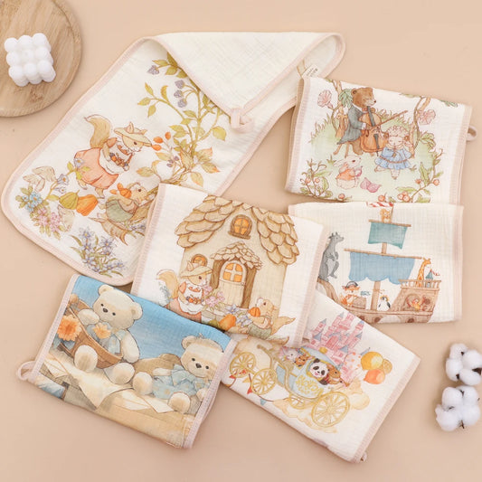 6-Layer Cotton Muslin Baby Burp Cloths & Face Towels