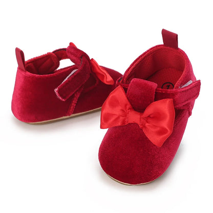 Red Baby Girl Bow Soft Sole Anti-Slip Walking Shoes