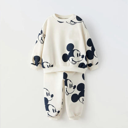 Kids Mickey and Minnie Cartoon Hooded Sweatshirt and Leggings Set