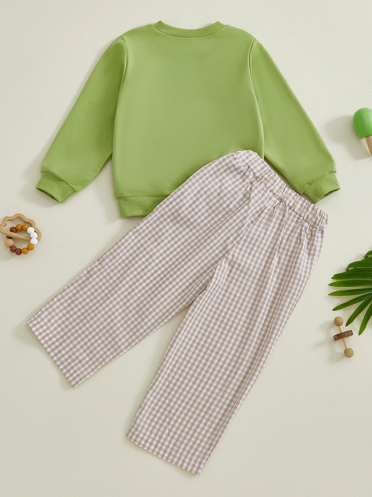 Boys' Long Sleeve Duck Embroidery Top & Plaid Pants Set