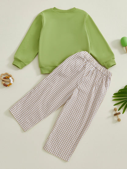 Boys' Long Sleeve Duck Embroidery Top & Plaid Pants Set