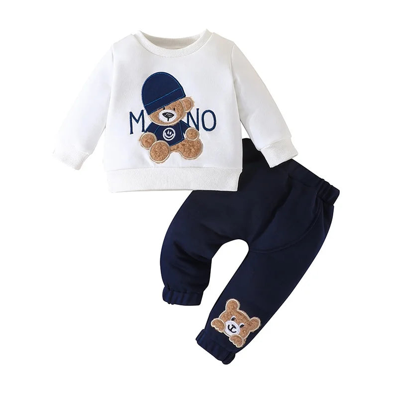 Casual Cartoon Bear Outfit for Infants 3-24 Months