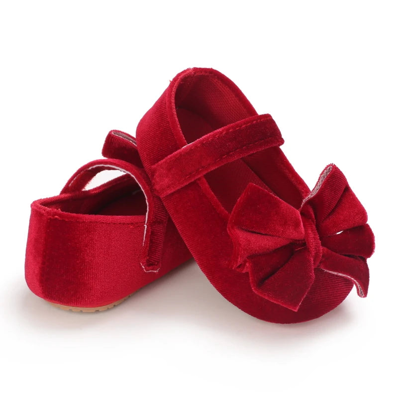 Red Baby Girl Bow Soft Sole Anti-Slip Walking Shoes