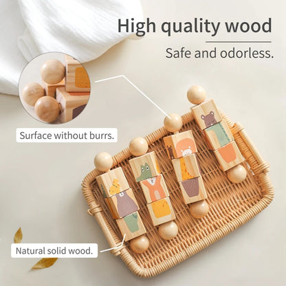 Wooden Montessori Musical Rattle Hand Bell for Babies