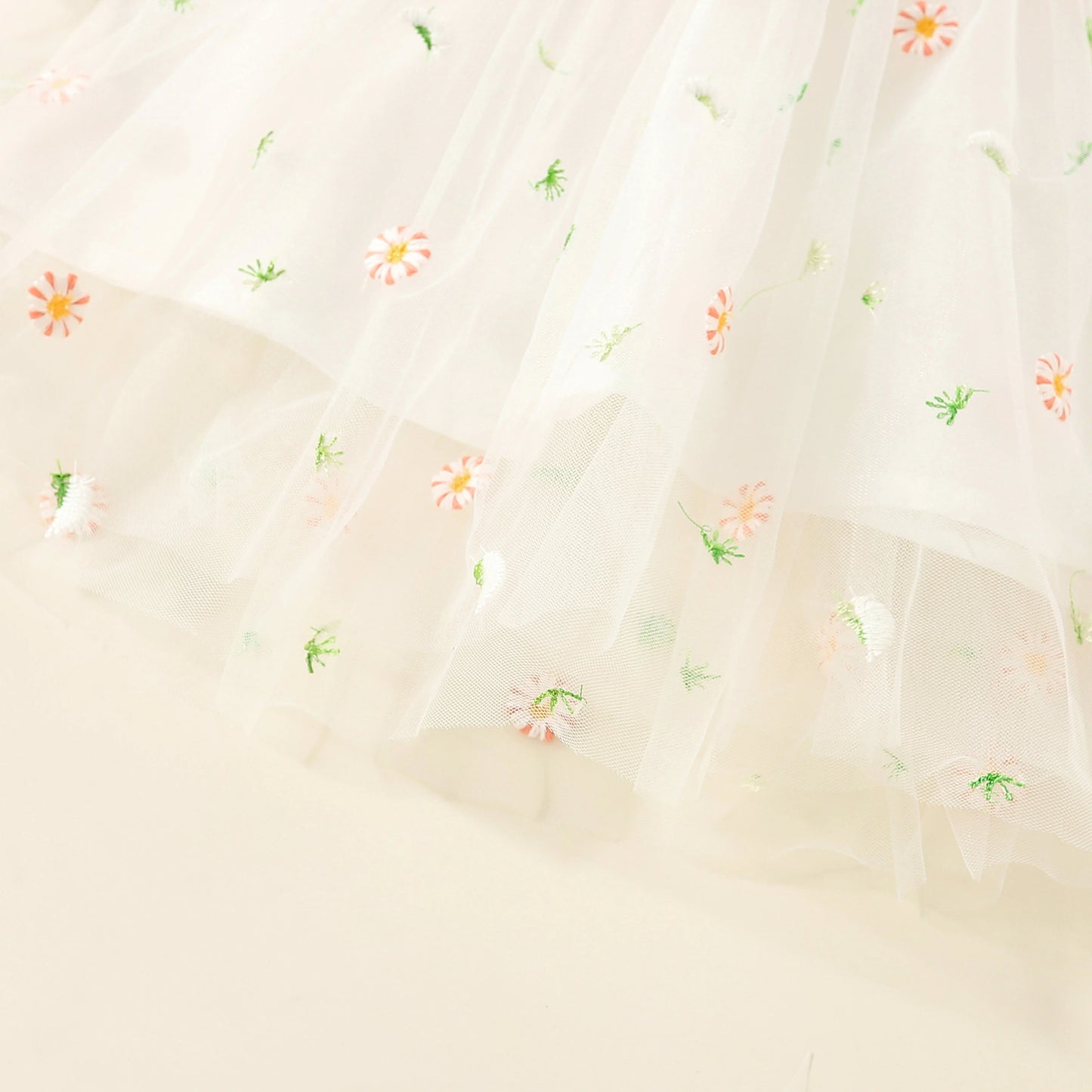 Baby Girls Floral Embroidery Long Sleeve Tulle Dress