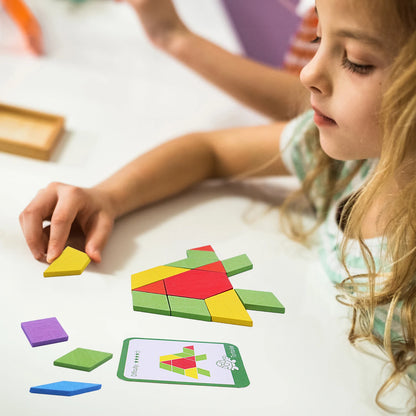 Wooden Geometric Pattern Blocks Set for Kids - 155 Pieces