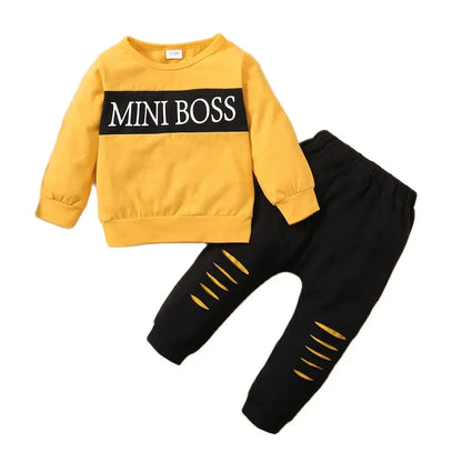 Newborn Boy Letter Print Long Sleeve Top and Pants Set