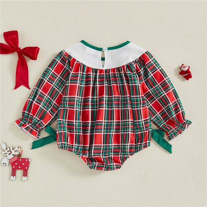 Newborn Baby Girl Christmas Santa Print Long Sleeve Romper