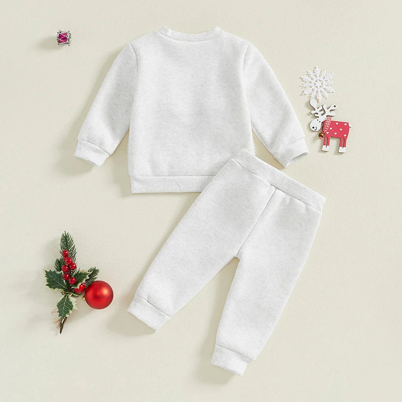 Reindeer Embroidered Toddler Christmas Outfit 2-Piece Set