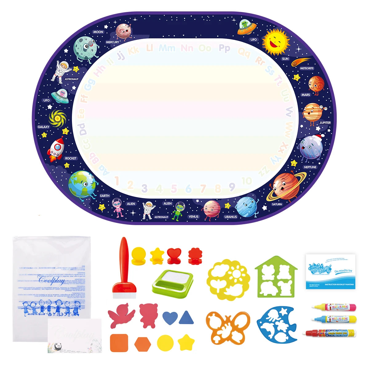 Water Drawing Mat for Kids with Reusable Magic Pens
