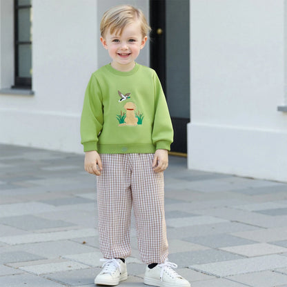 Boys' Long Sleeve Duck Embroidery Top & Plaid Pants Set