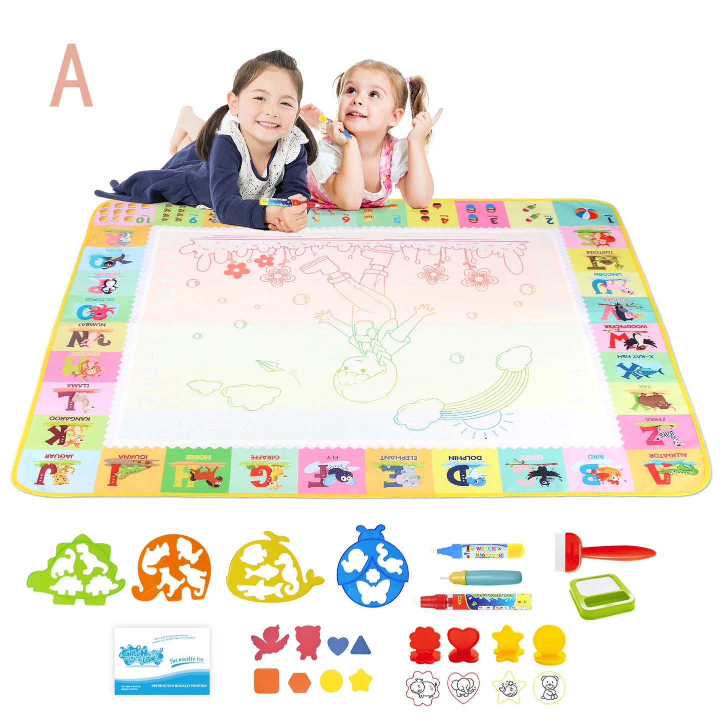 Water Drawing Mat for Kids with Reusable Magic Pens