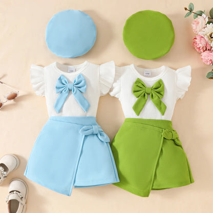 Toddler Girls Christmas Outfit Set with Bow Top and Skirt