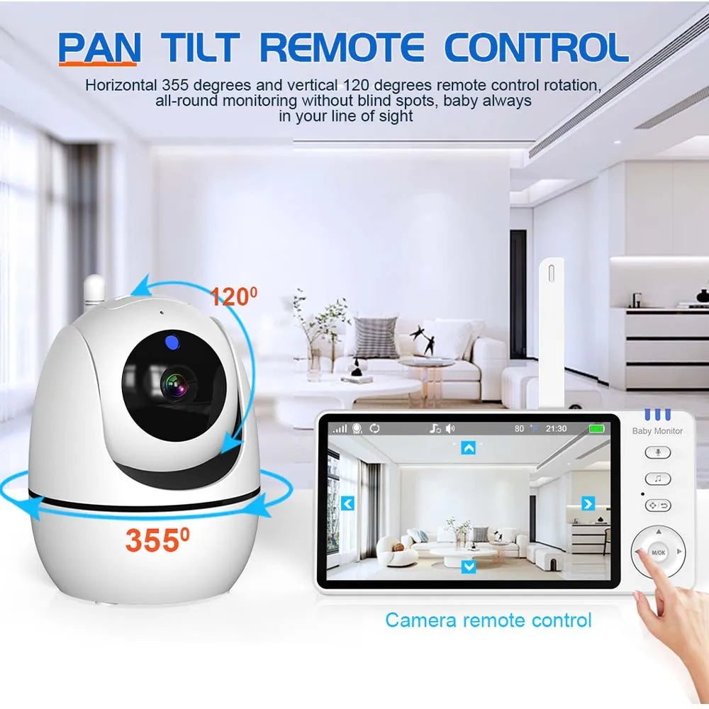 5-Inch PTZ Video Baby Monitor with Camera and Temperature Sensor