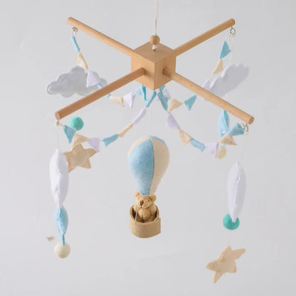 Wooden Hot Air Balloon Baby Crib Mobile and Rattle Toy