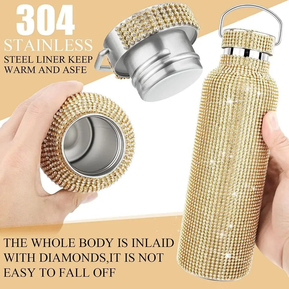 Rhinestone Stainless Steel Water Bottle with Carrying Strap