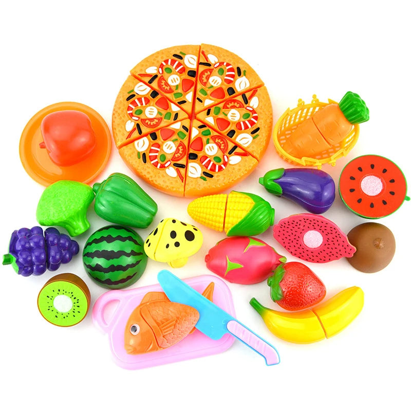 Kids' Pretend Play Kitchen Set with Cutting Food Toys