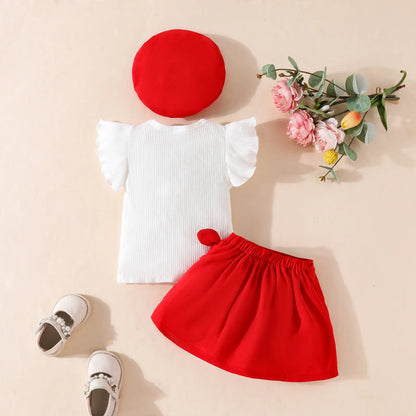 Toddler Girls Christmas Outfit Set with Bow Top and Skirt