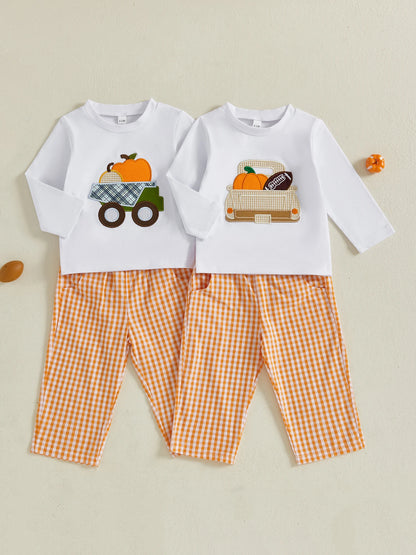 Pumpkin Embroidery Toddler Boy Halloween Sweatshirt & Pants Set
