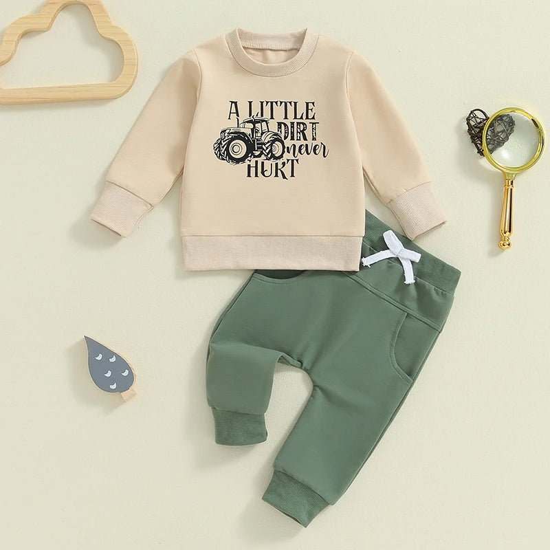Toddler Boys Tractor Print Sweatshirt and Pants Outfit Set