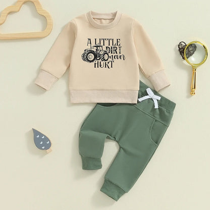 Toddler Boys Tractor Print Sweatshirt and Pants Outfit Set