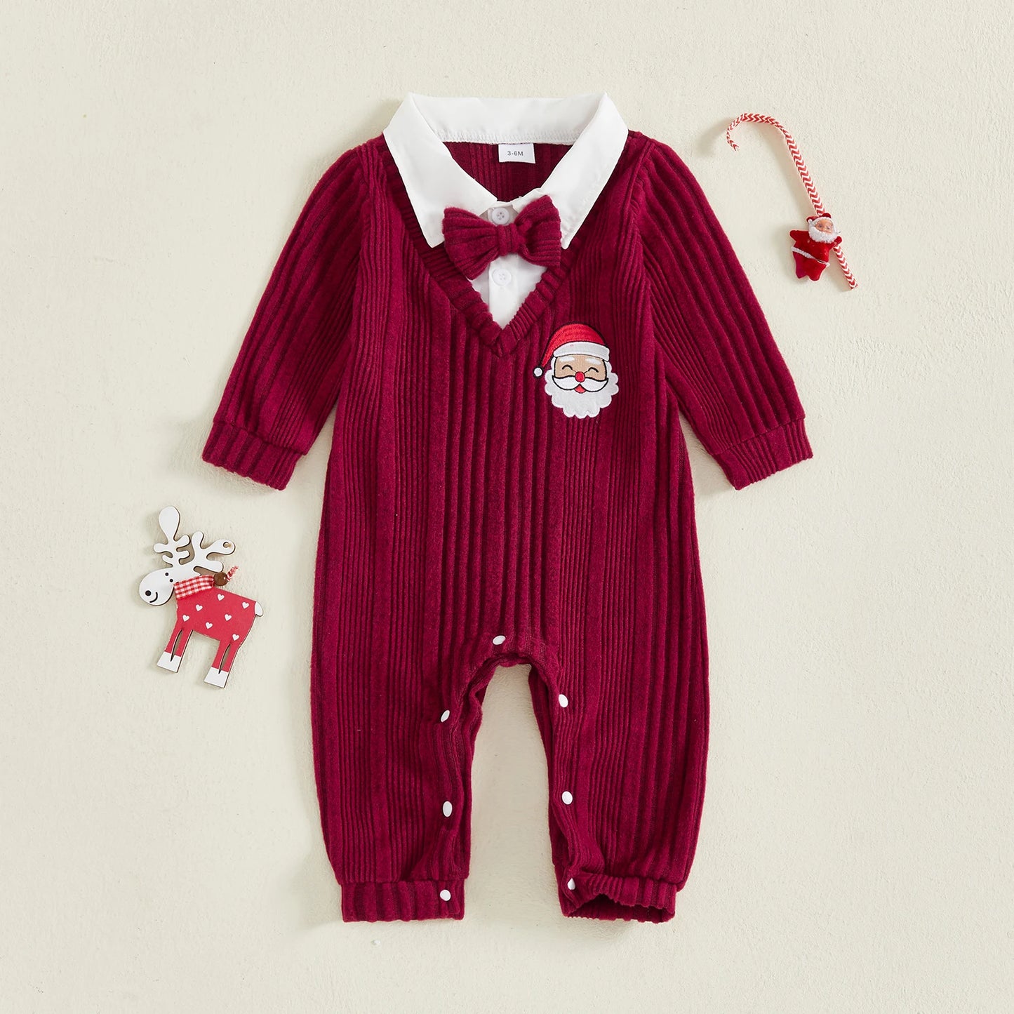 Baby Boy Christmas Ribbed Romper with Santa Design