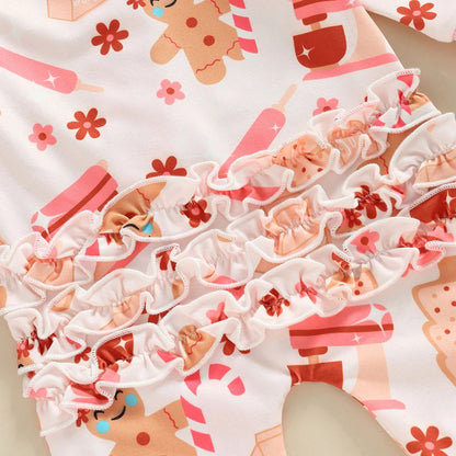 Christmas Baby Girls Jumpsuit Set with Headband and Print